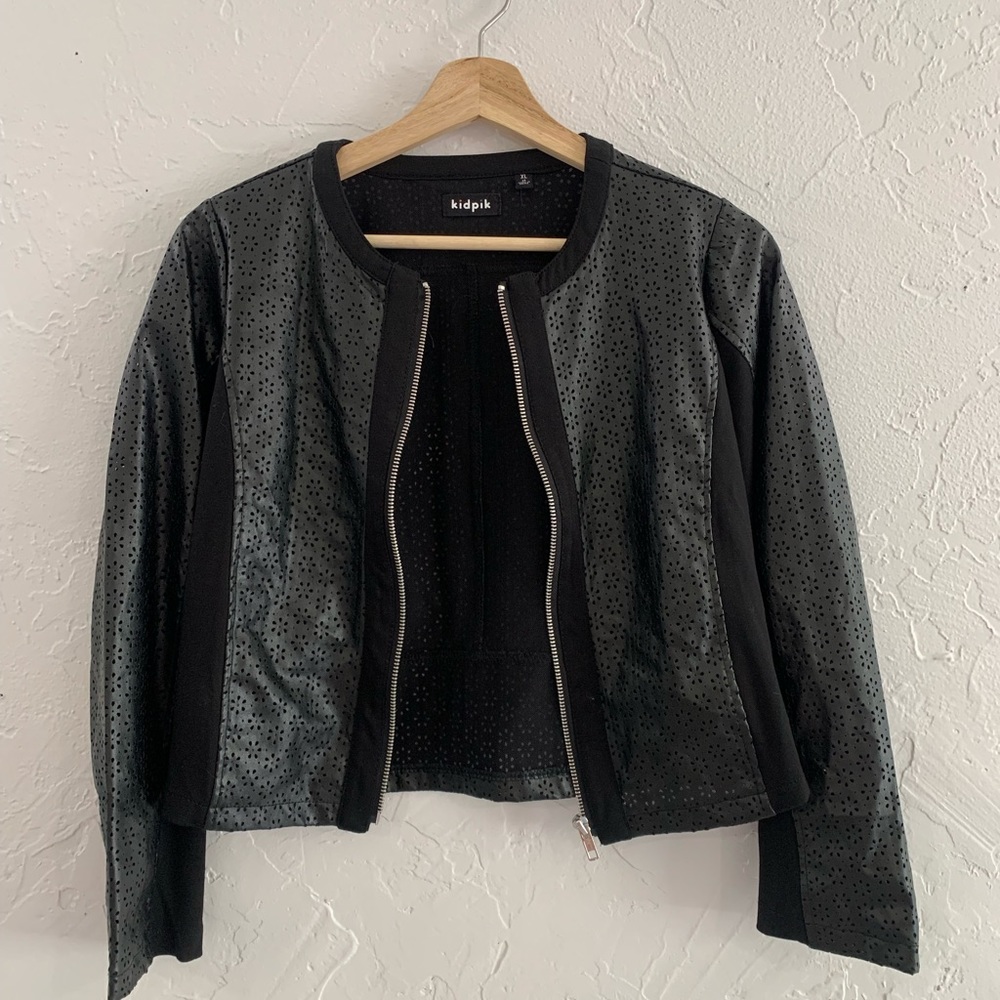 Girls Floral Leather Jacket. Size XL.